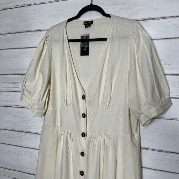 City Chic Sunset Stroll Ivory Button Front Dress Linen Blend Size 16 - Picture 6 of 12
